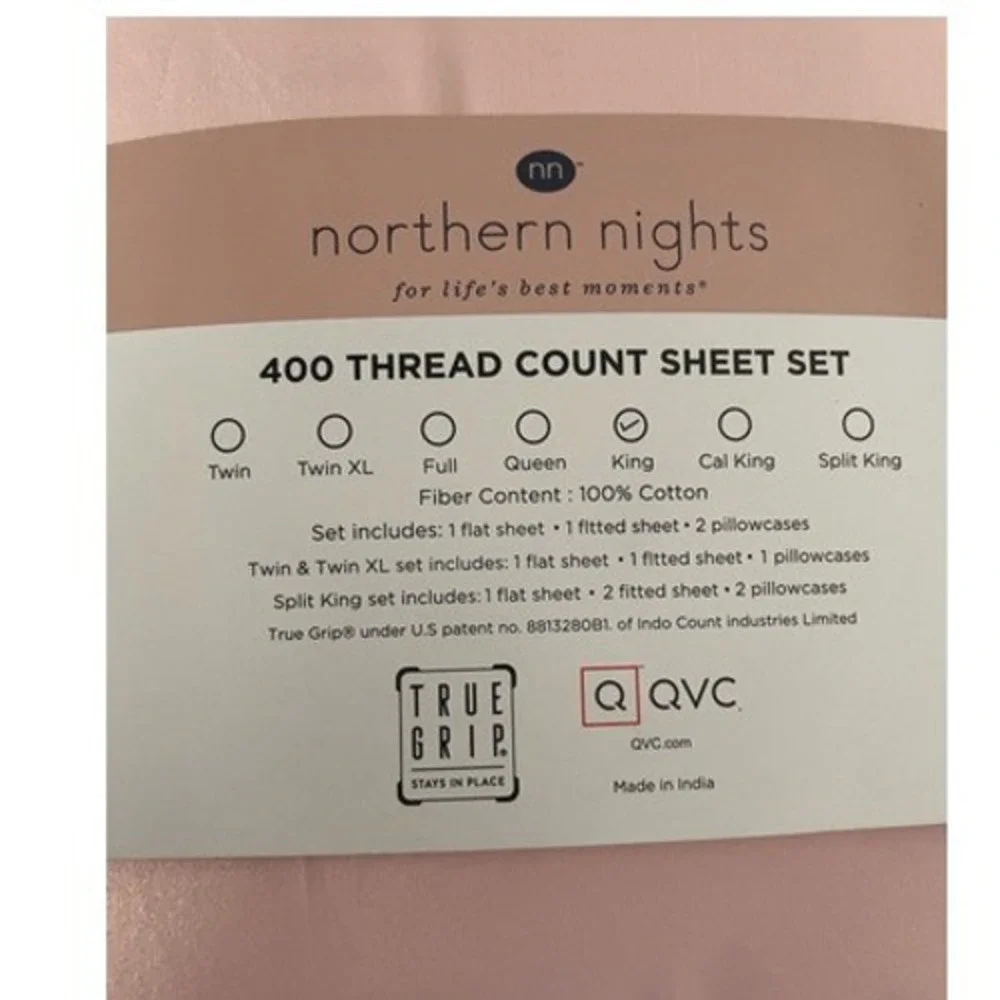 Northern Nights 400 TC 100% Cotton King Flat Sheet 2 Pillowcases‎ Light Pink QVC